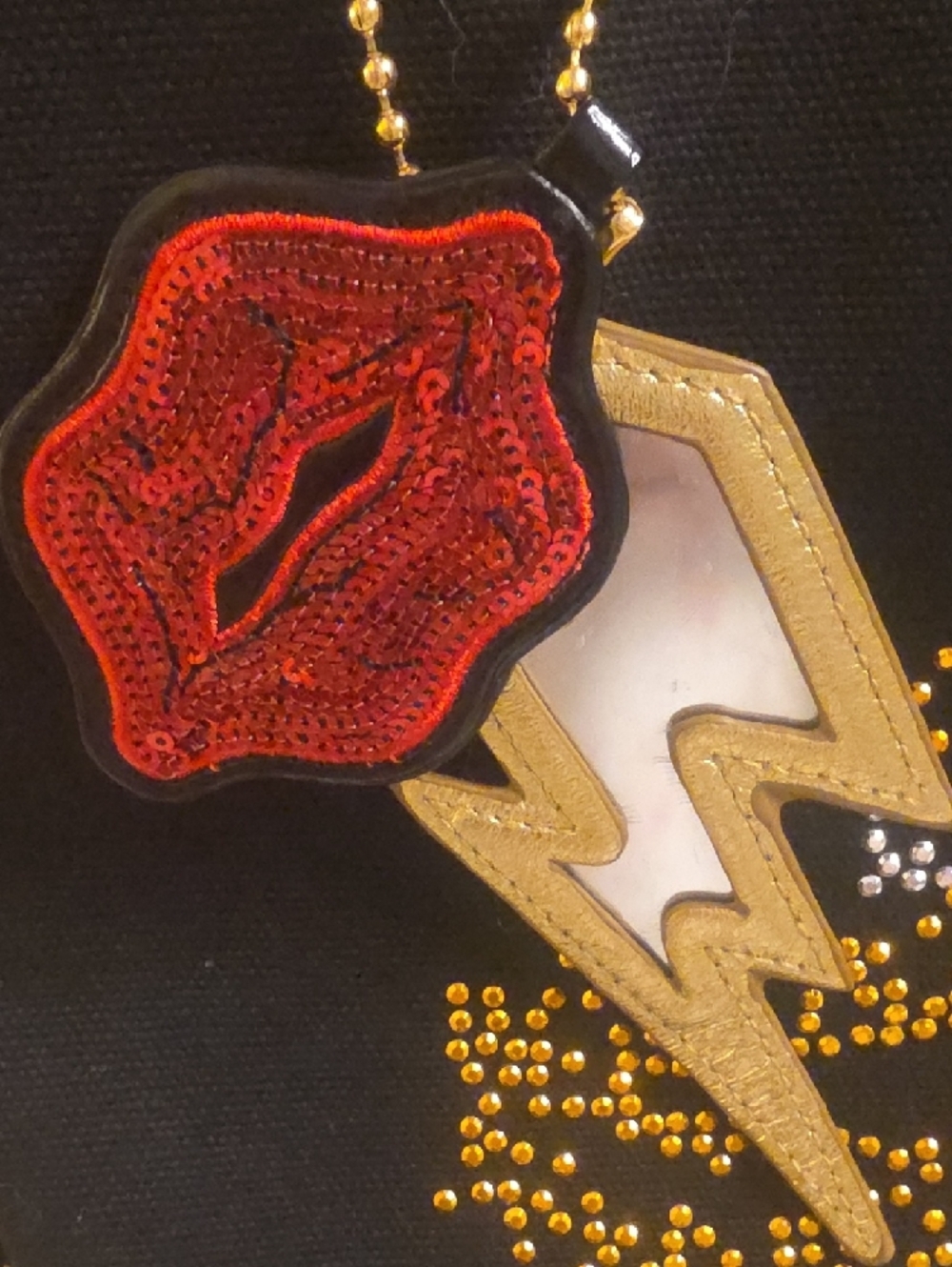 Betsey Johnson Black Tote with Gold Accents and Red Lip Charm 15×11 By 5 Width - Picture 7 of 11